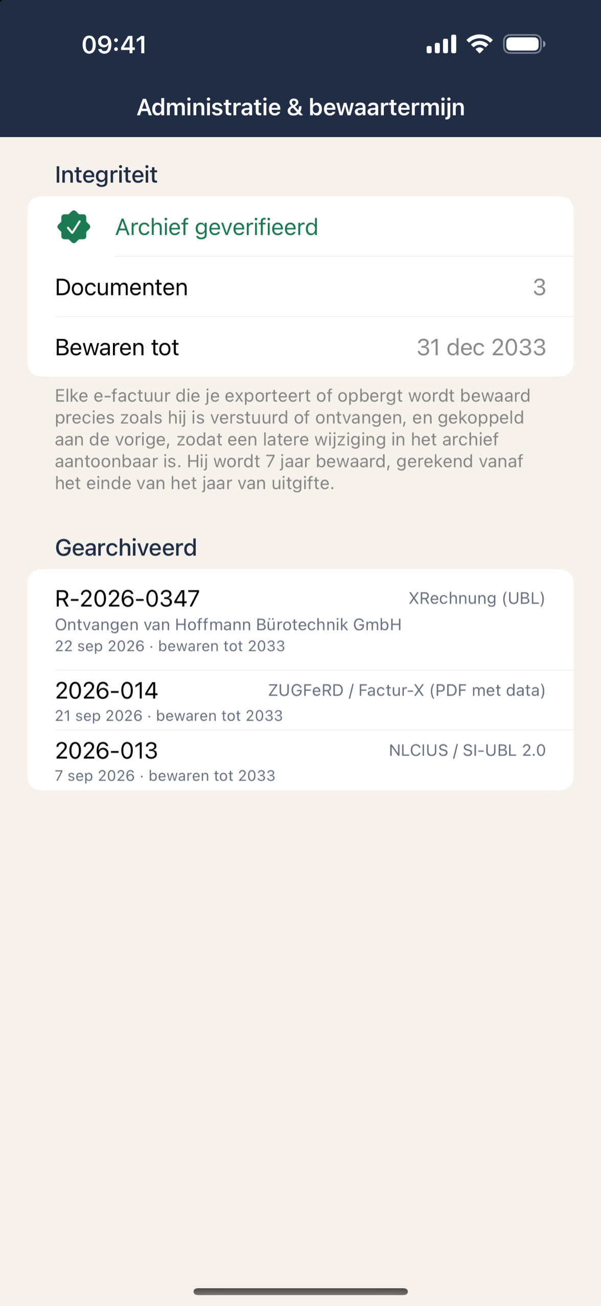 Counthall: het factuurarchief dat de integriteitscontrole toont